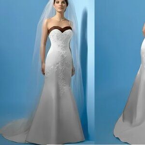 Alfred Angelo Ivory Brown Embroidered Strapless Wedding Dress Gown